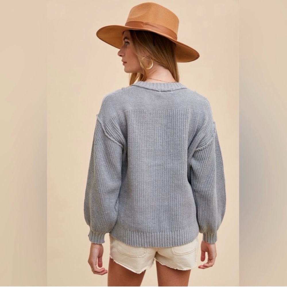 Anniewear Gray Button-Up Ribbed Sweater M - Picture 2 of 8